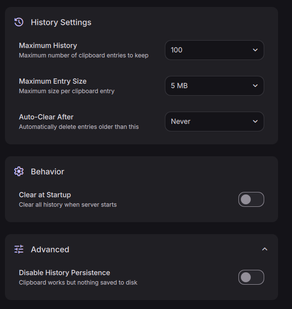 Clipboard Settings