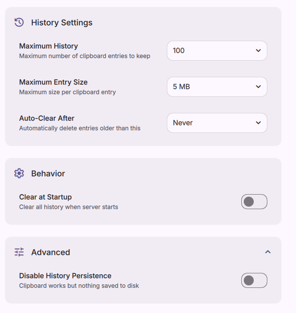 Clipboard Settings